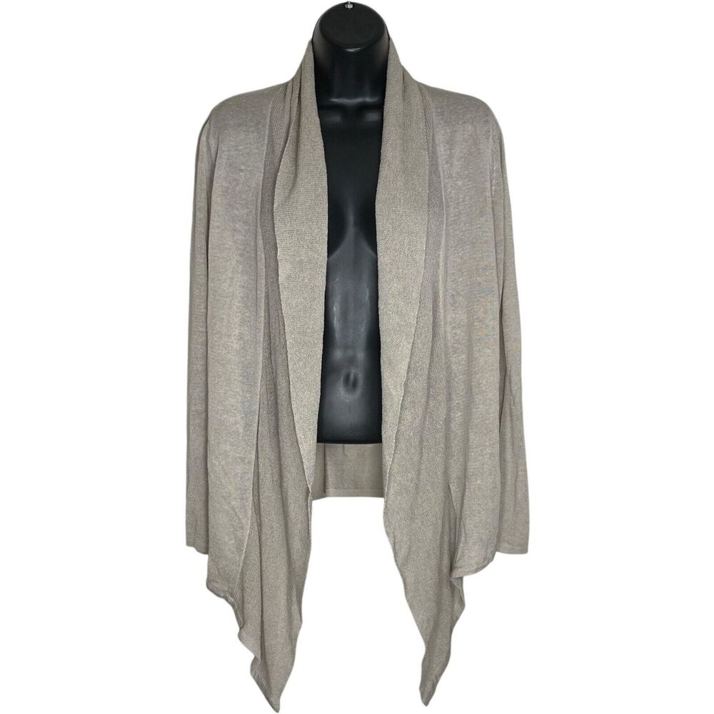 J Jill Cardigan Sweater Womens Small Beige Linen Blend Neutral Open Layering